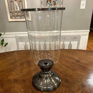 Restoration Hardware large hurricane candle holder with a clear glass shade and